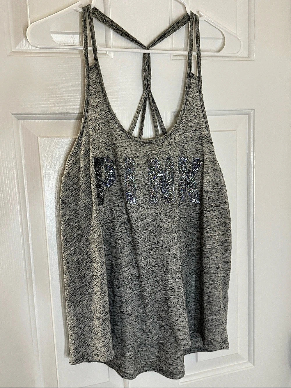 PINK Sequin Tank Top in Gray Small